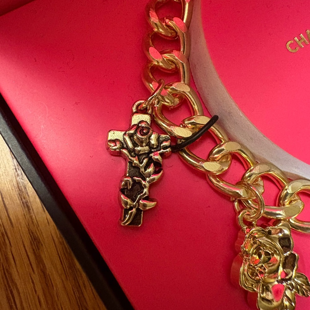 Ed Hardy Gold Charm Bracelet Watch - Picture 2 of 11